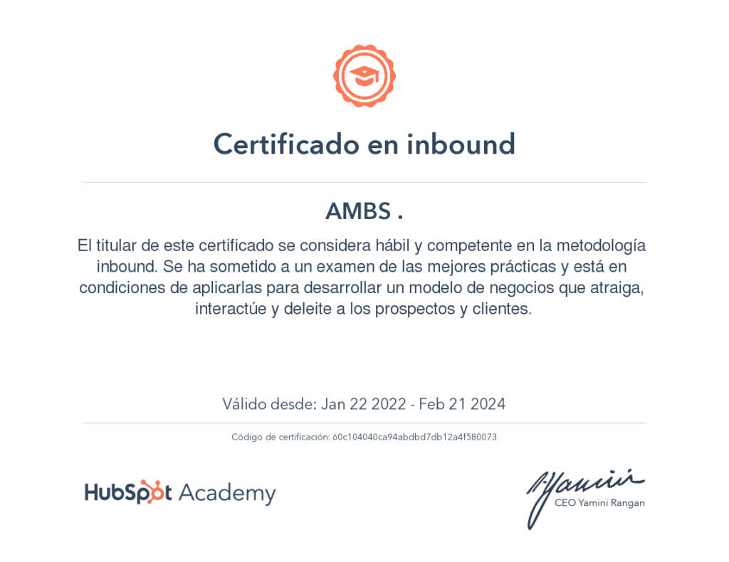 Certificado Inbound Marketing AMBS